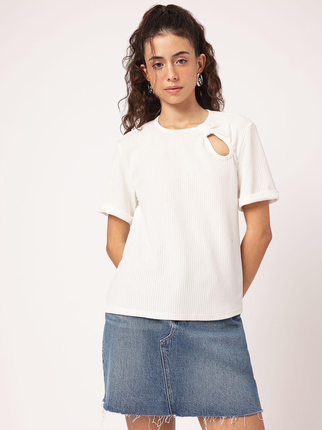 DressBerry Twisted Turn Cut Out Detail Ribbed Top