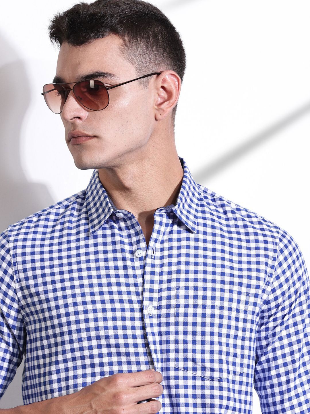 Thomas Scott Men Checked Classic Slim Fit Gingham Checks Cotton Shirt