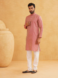 SOJANYA Ethnic Motifs Woven design Band Collar Straight Kurta With Churidar