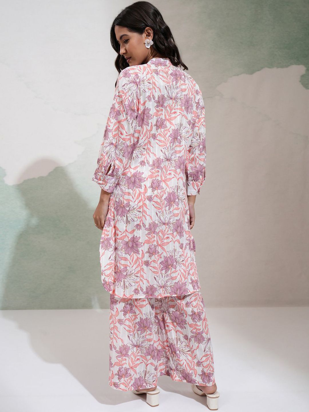 Vishudh Floral Printed Mandarin Collar Tunic With Palazzos