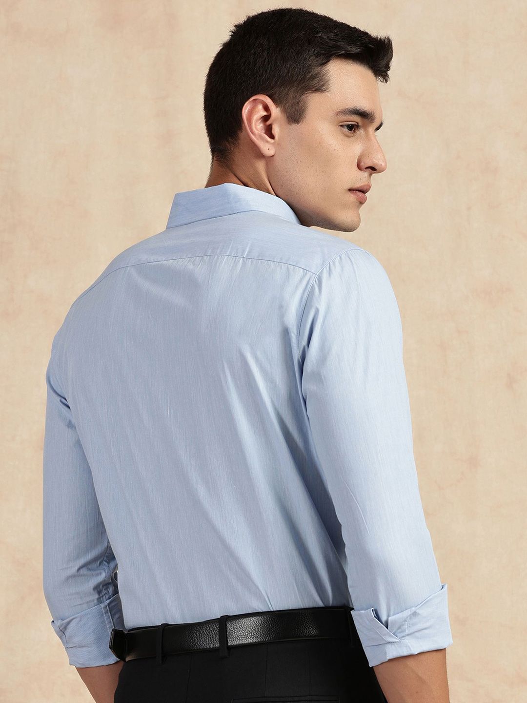 Thomas Scott Men Classic Slim Fit Solid Spread Collar Pure Cotton Formal Shirt