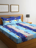 Myntra Elegant Homes Blue Conversational Polycotton 300 TC King Fine Bedsheet with 2 Pillow Covers-98 x 87 inches