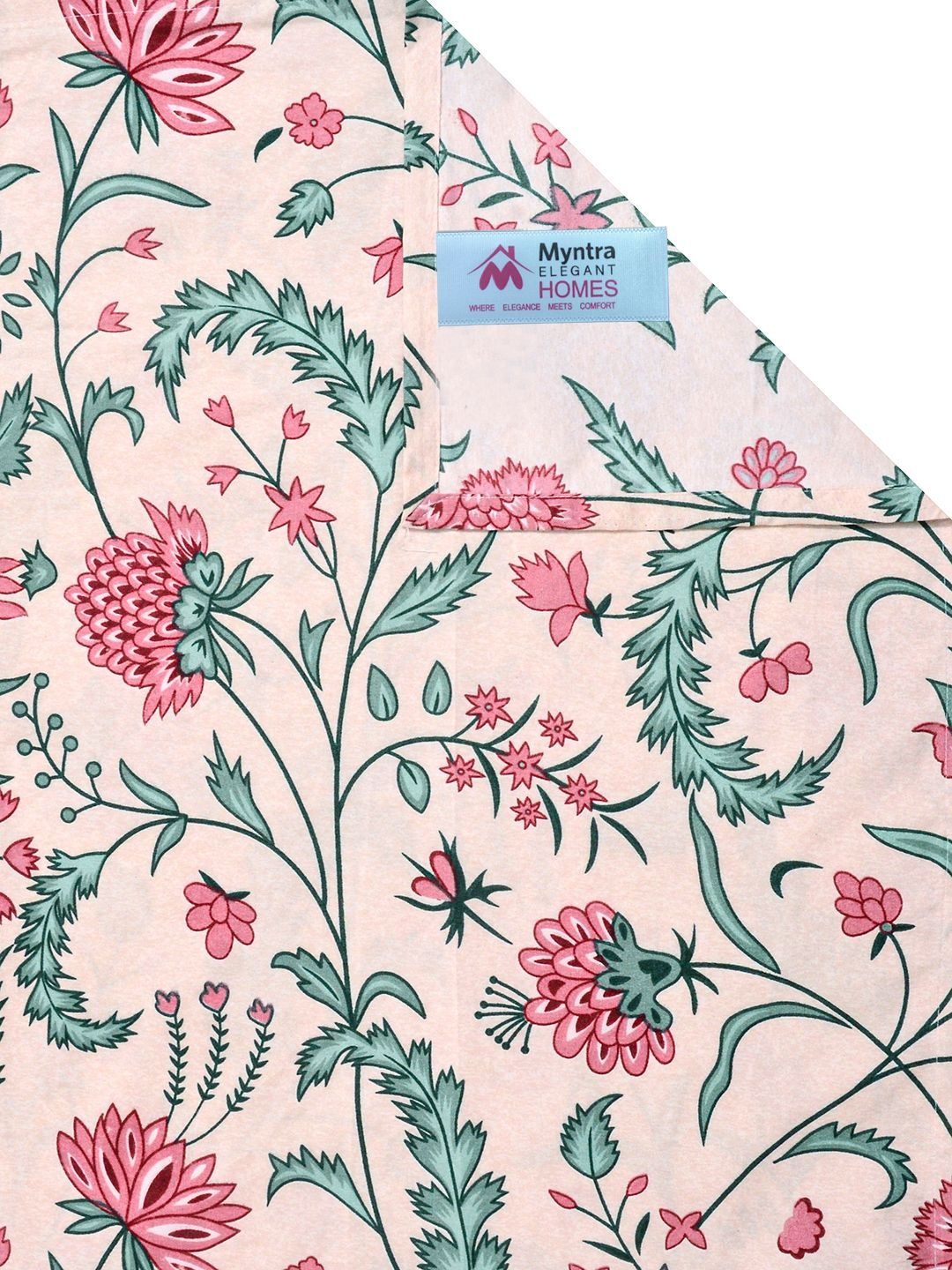 Myntra Elegant Homes Beige & Pink Floral 300 TC King Double Bedsheet dengan 2 Sarung Bantal