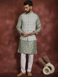 Anouk Floral Woven Design Mandarin Collar Long Sleeves Kurta with Churidar Nehru Jacket