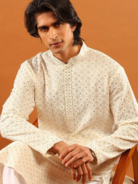 House of Chikankari Men Cream Cotton Sulam Kurta