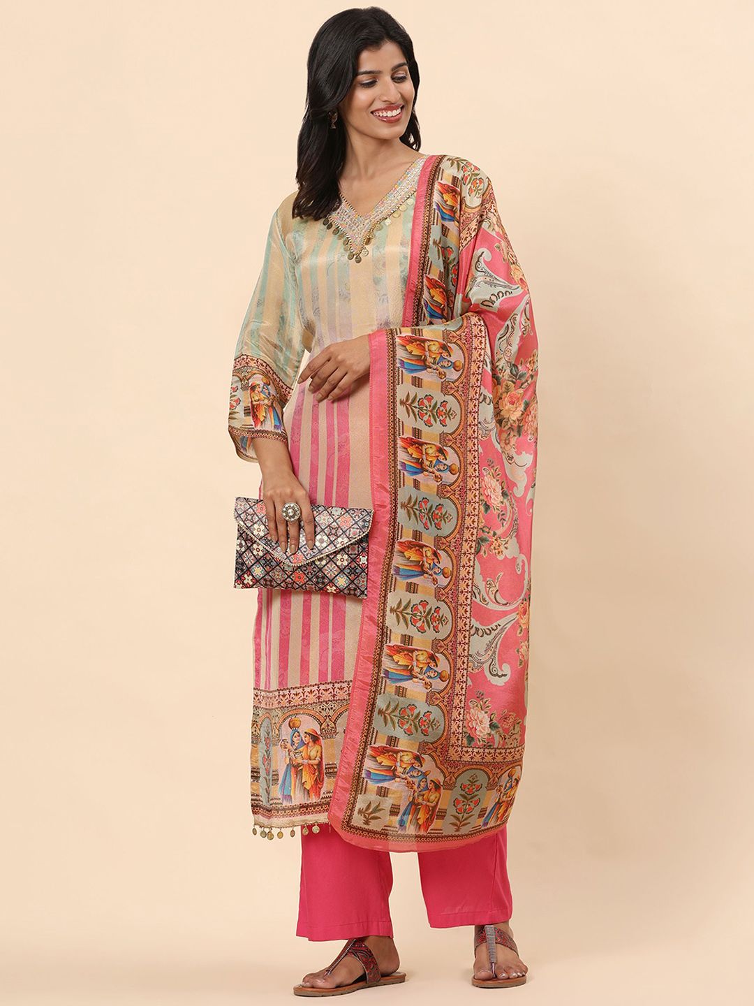 Mamicha Women Floral Printed Regular Pure Cotton Kurti with Palazzos & With Dupatta