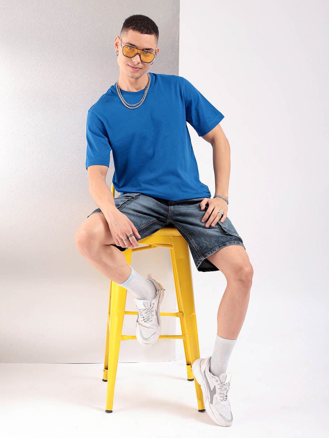 The Indian Garage Co Blue Round Neck Short Sleeves Regular T-shirt