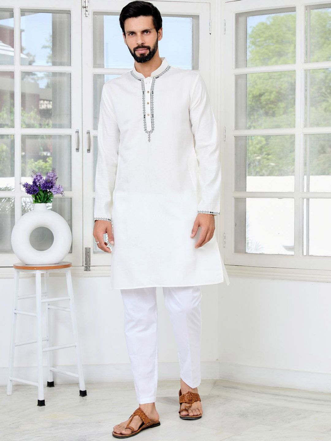 See Designs Men Geometric Embroidered Kurta with Pyjama