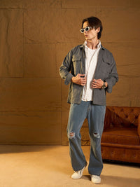 DENNISON Men Four Pocket Drop Shoulder Oversized Corduroy Shacket