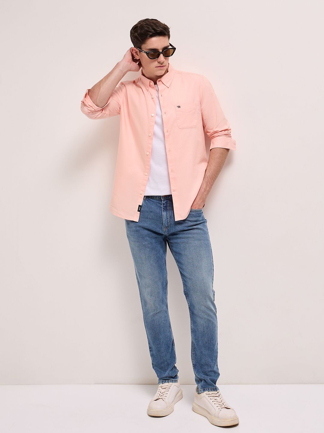 THE BEAR HOUSE Men Button-Down Collar Pure Cotton Slim Fit Casual Shirt