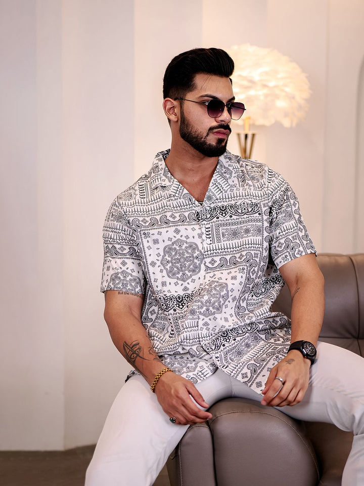 Eszett Men Ethnic Motifs Printed Cuban Collar Casual Shirt