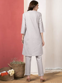 Anouk Grey V-Neck Pure Cotton Tunic With Trousers
