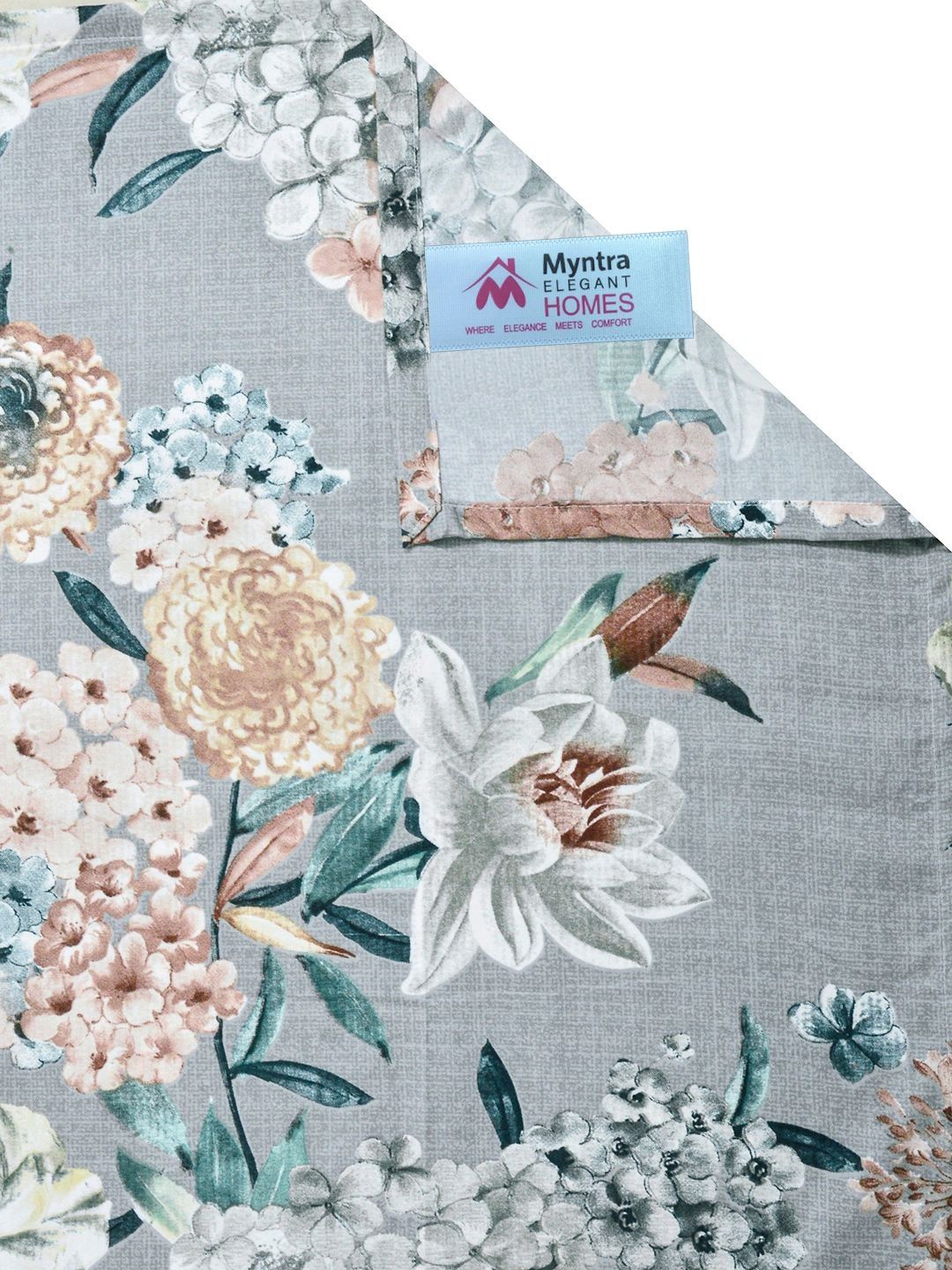 Myntra Elegant Homes Grey Floral 300 TC King Double Bedsheet dengan 2 Sarung Bantal
