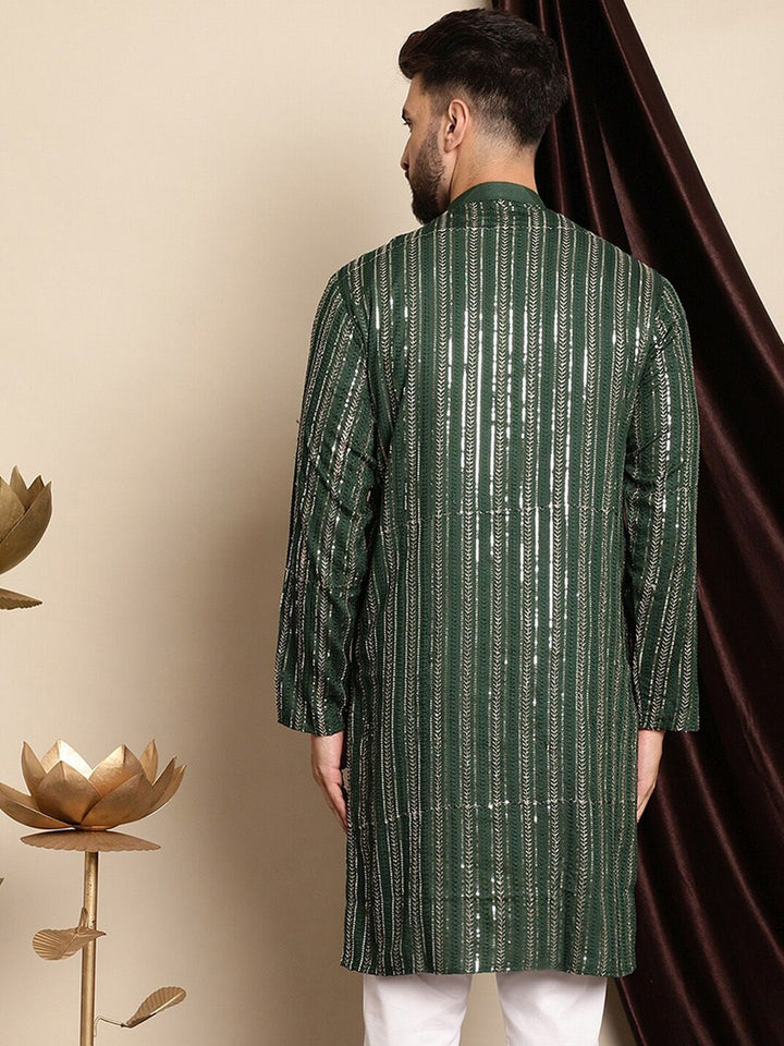Anouk Embellished Band Collar Sequins Detail Cotton Straight Kurta