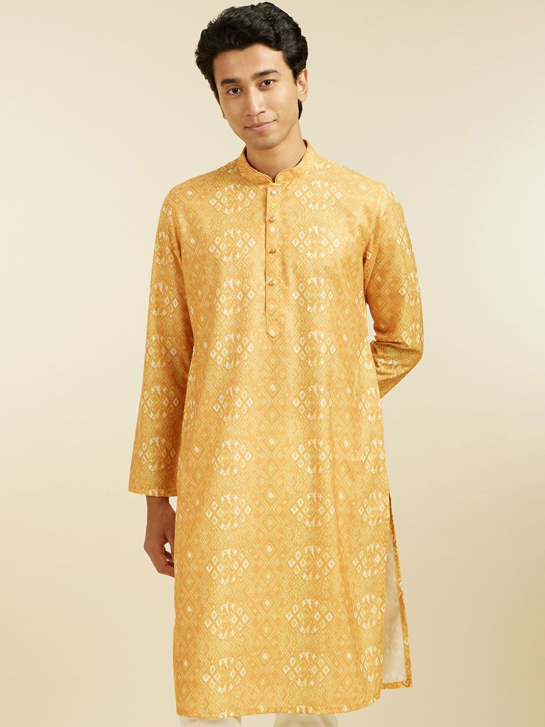 Diwas by Manyavar Ethnic Motifs Printed Mandarin Collar Straight Kurta