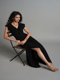 AND V-Neck Flutter Sleeves Gown Dress