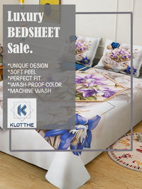 KLOTTHE White & Blue Floral Printed Fitted 300 TC King Bedsheet With 2 Pillow Cover