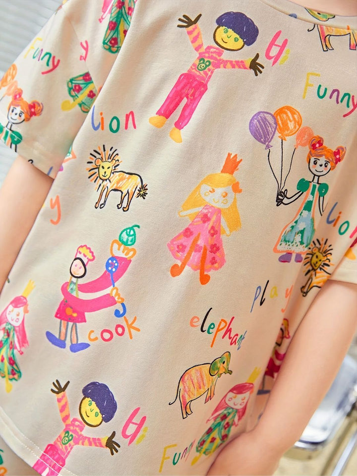 YK Girls Printed T-shirt with Shorts