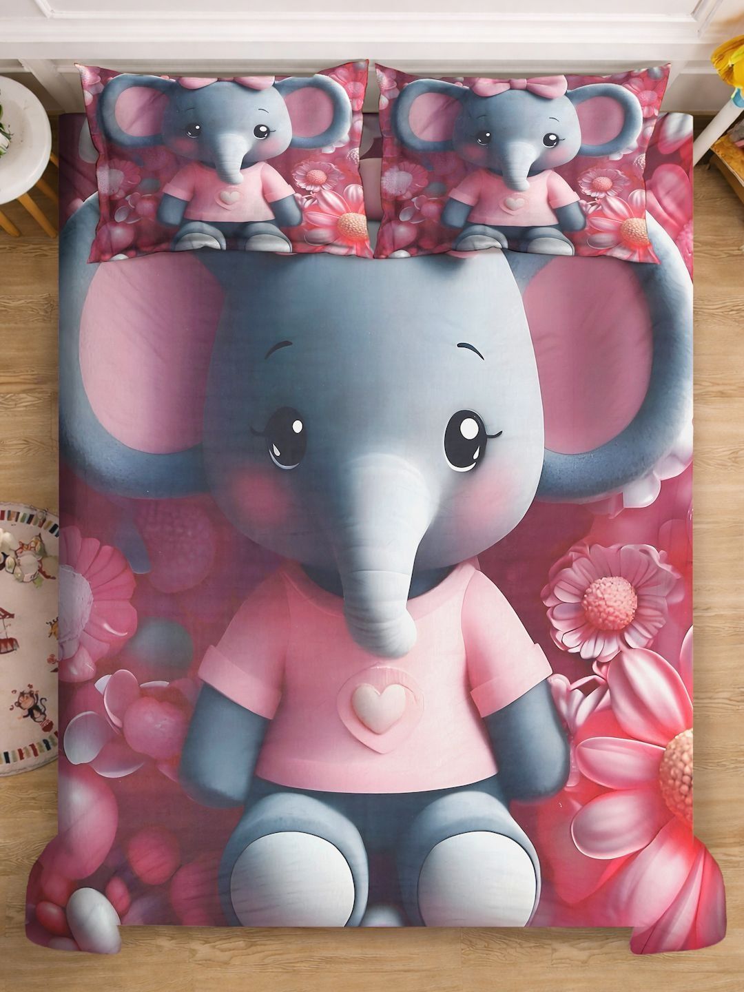 Myntra Elegant Homes Pink Printed Dilengkapi 400 TC King 7D Cadar Dengan 2 Sarung Bantal