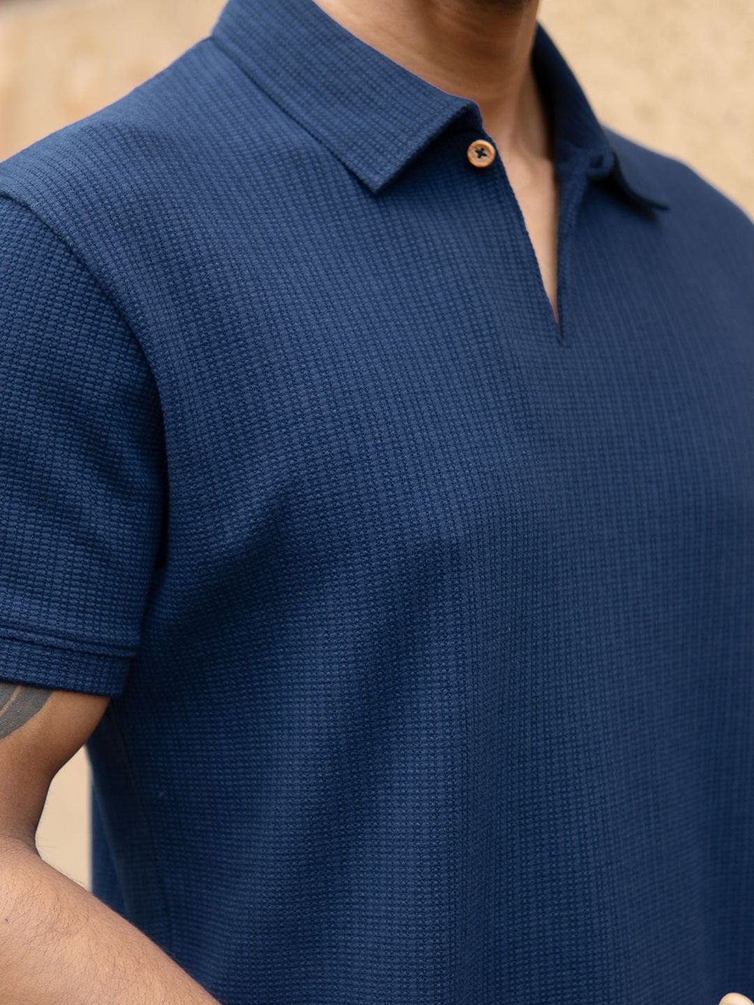 Powerlook Men Navy Structured Polo T-Shirt