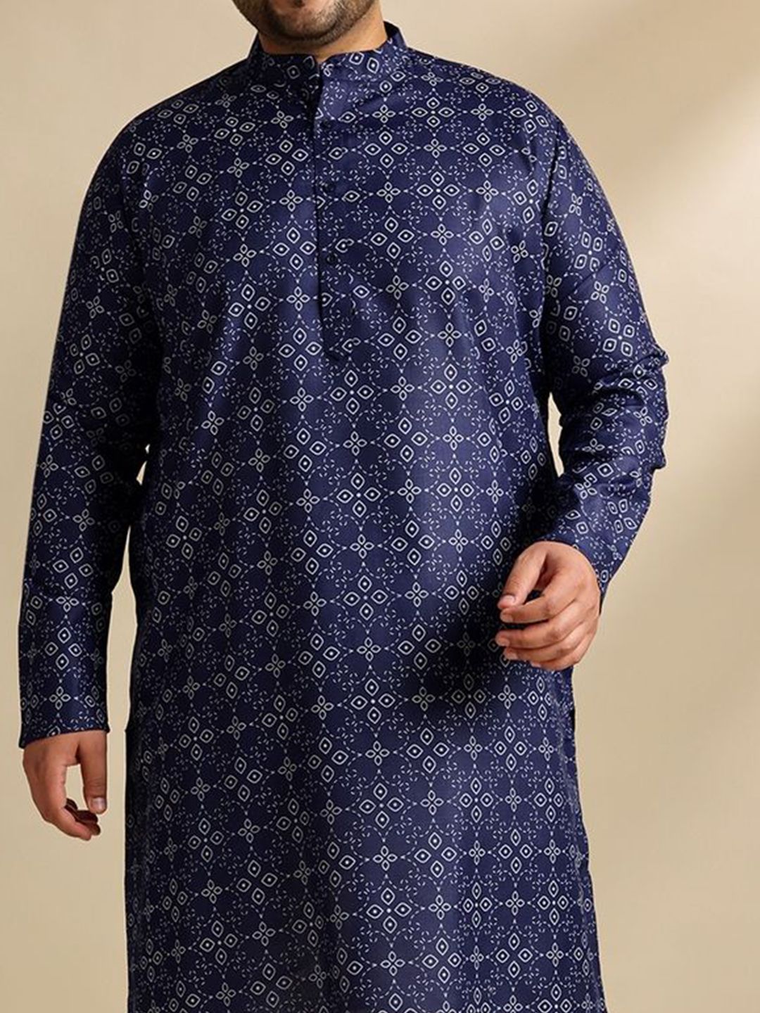 SOJANYA PLUS Ethnic Motifs Printed Mandarin Collar Straight Cotton Linen Kurta