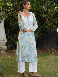 Rumah Chikankari Wanita Floral Printed Chikankari Indie Florals Kurta