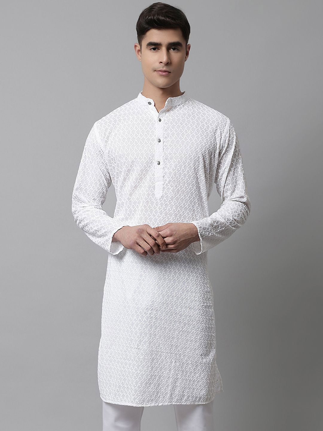 Jompers Men Woven Design Embroidered Cotton Kurta