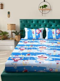 Myntra Elegant Homes Blue Printed Cotton 400 TC Fitted King Bedsheet Set-2.5mX2.25m