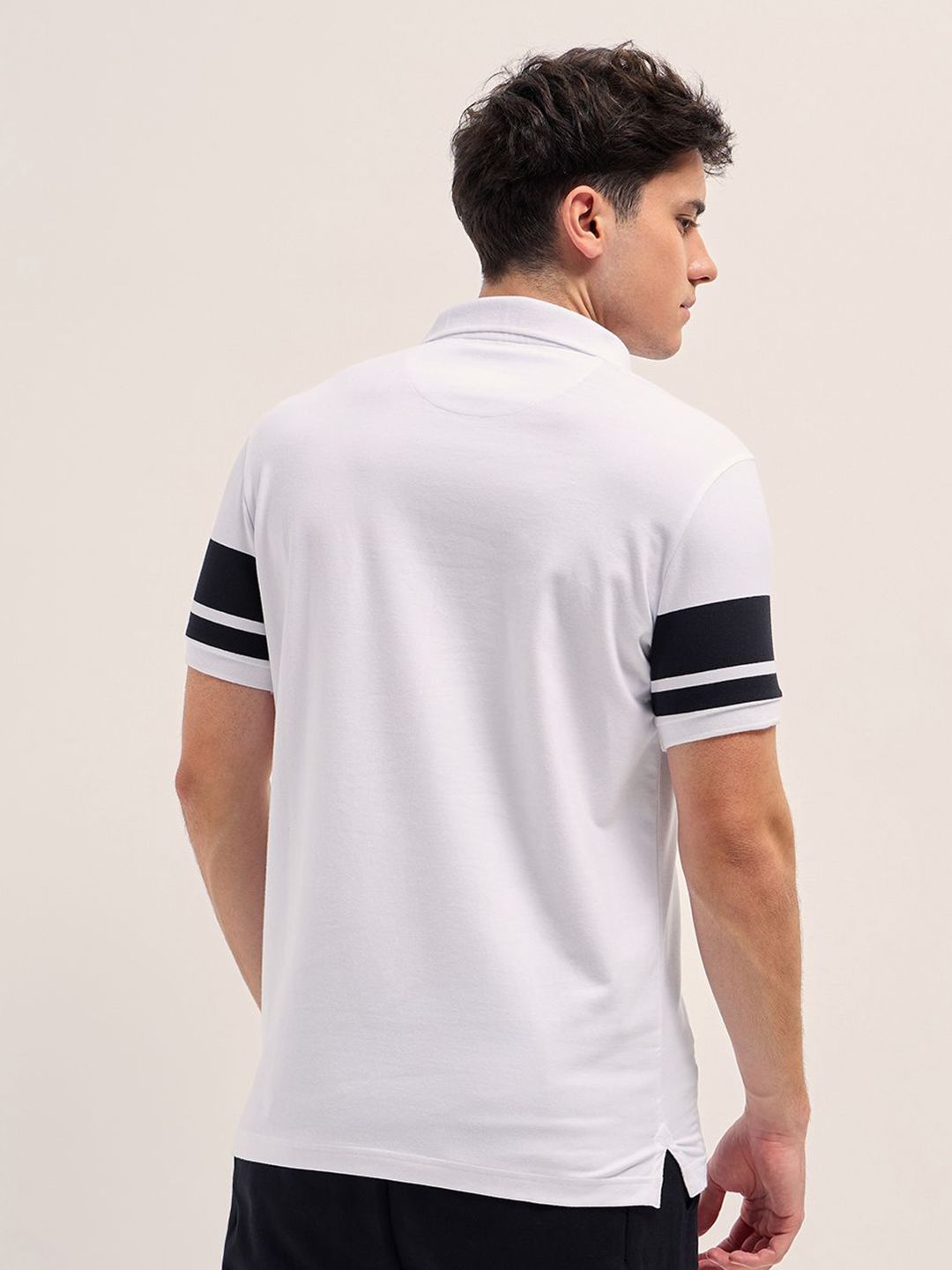 THE BEAR HOUSE Men Striped Polo Collar Cotton T-shirt