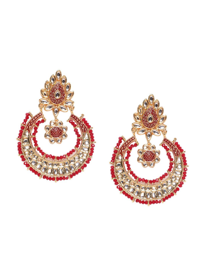 PANASH Gold Plated Kundan Contemporary Drop Earrings