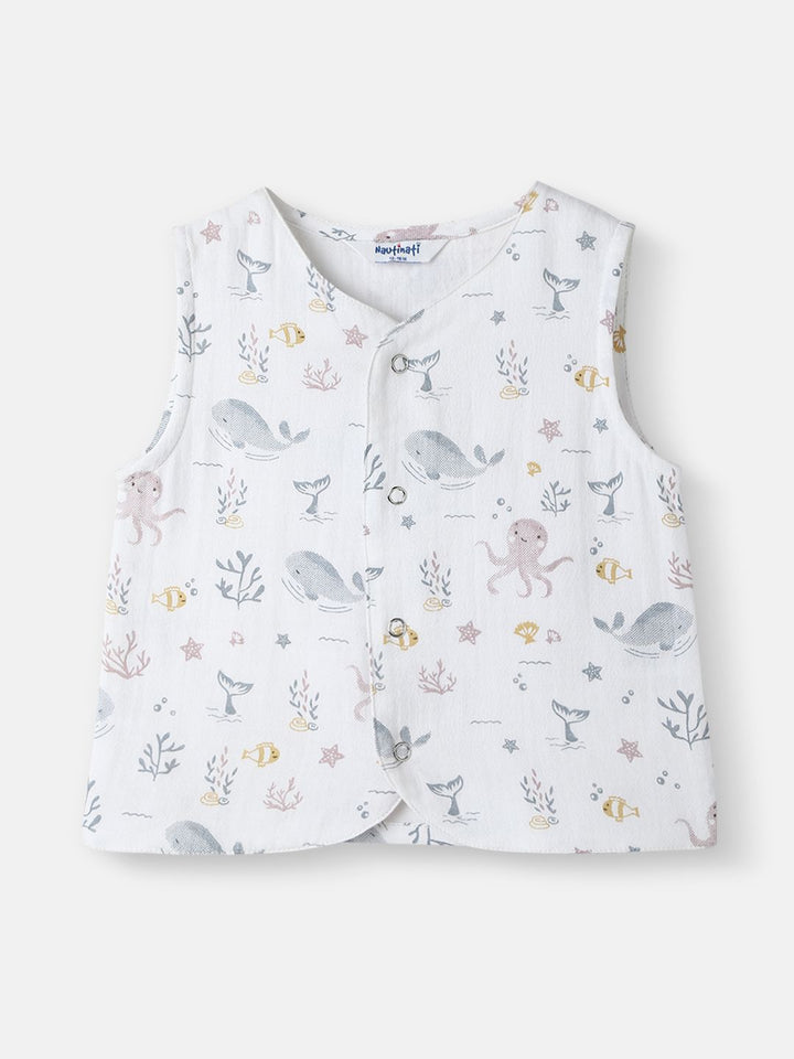 Nauti Nati Boys Printed Pure Cotton Jhabla With Shorts