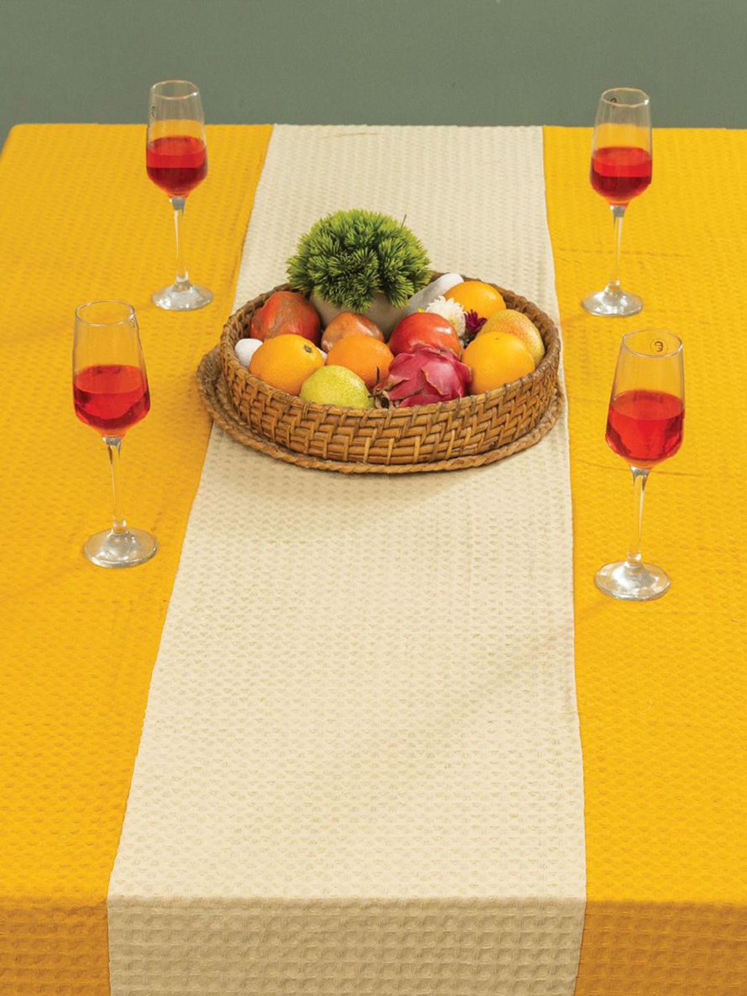 URBAN SPACE Yellow Anti-Slip Cotton 4-Seater Table Cover