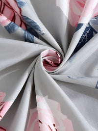 KLOTTHE Pink & Grey Floral Printed 300TC Super King Fitted Bedsheet With 2 Pillow Covers