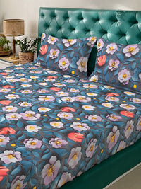 Myntra Elegant Grey Floral Printed Fitted 300 TC King 7D Bedsheet & 2 Pillow Covers