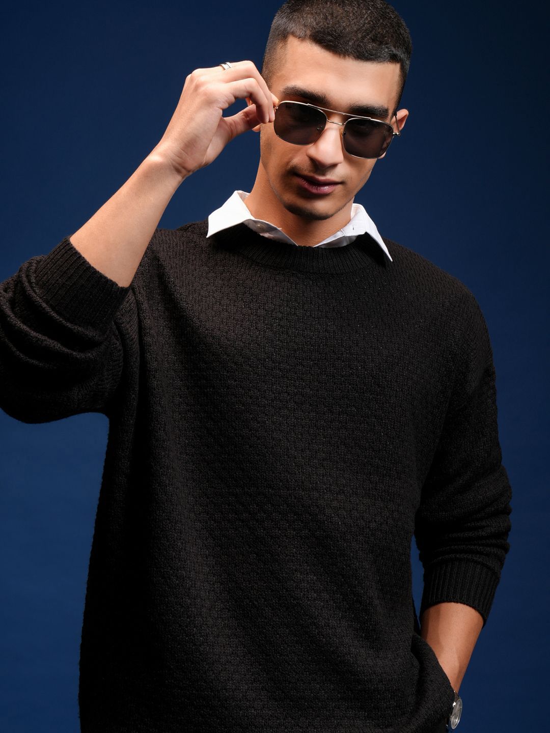 HIGHLANDER Men Self Design Round Neck Pullover
