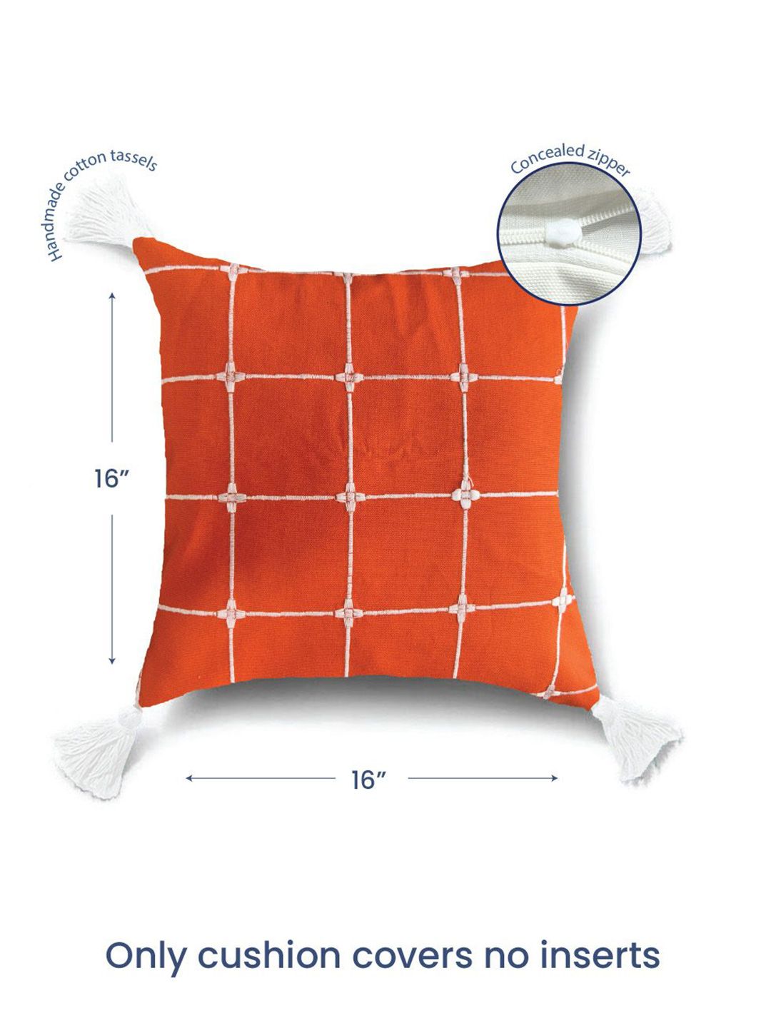 URBAN SPACE Orange & White 2 Pieces Embroidered Square Cushion Covers