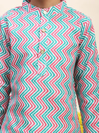 Cutiekins Boys Chevron Printed Mandarin Collar Straight Kurta With Trousers