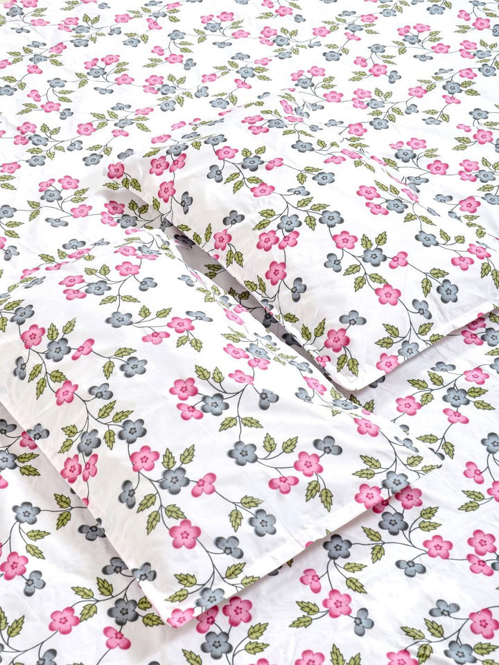 Myntra Elegant Homes Cream Floral Polycotton 300 TC King Fine Bedsheet with 2 Pillow Covers- 98 x 89 inches