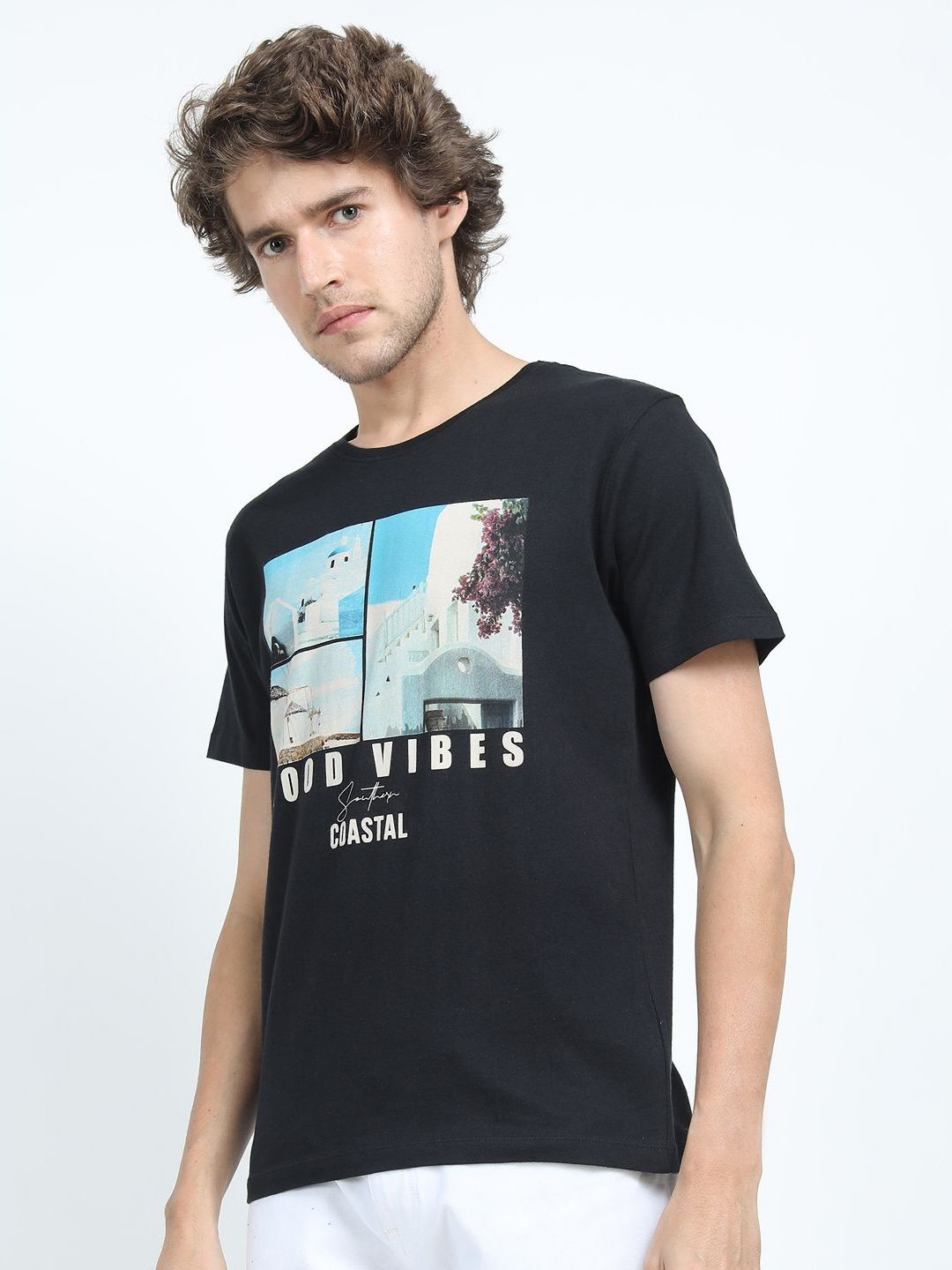 HIGHLANDER Men Graphic Printed Round Neck Cotton Slim Fit T-shirt