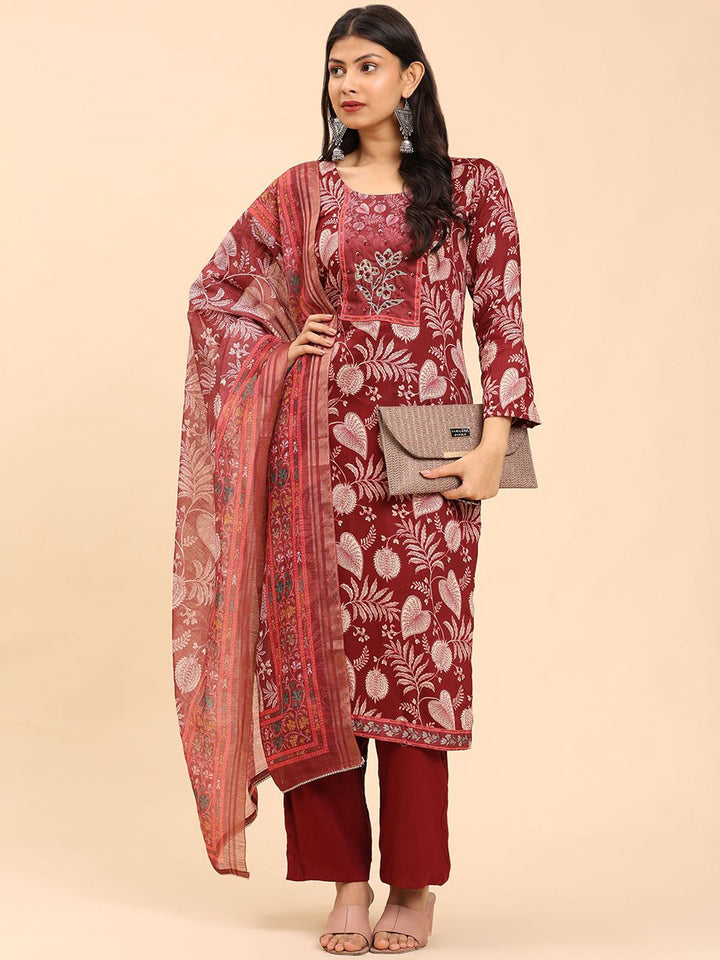 Mamicha Floral Printed Sequinned Pure Cotton Straight Kurta with Palazzo & Dupatta