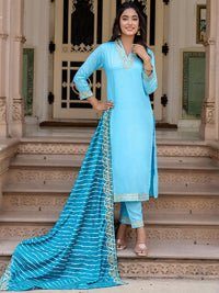 KALINI Floral Yoke Design Kurta With Trousers & Dupatta