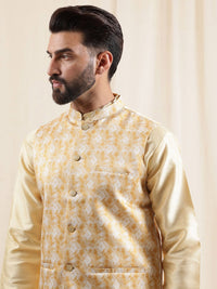 Anouk Mandarin Collar Straight Kurta With Pyjamas & Nehru Jacket