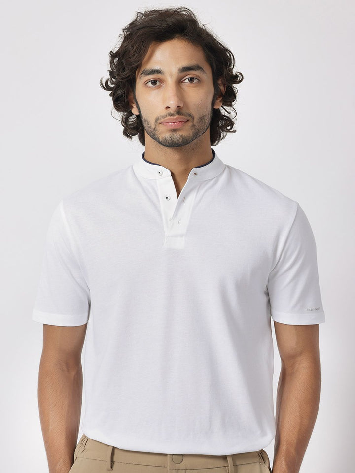 RARE RABBIT Men Barrie Mandarin Collar Cotton Slim Fit T-Shirt