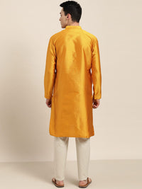 SOJANYA Men Mustard Yellow Woven Design Straight Kurta