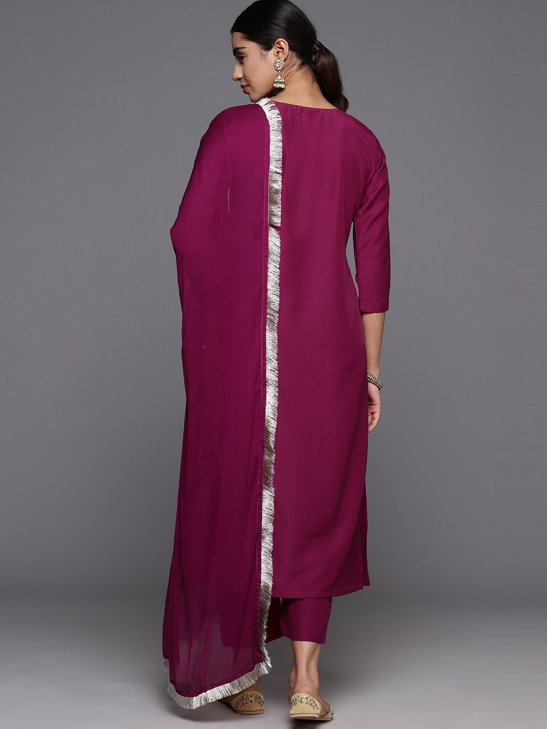 Varanga Paisley Zzari Embroidered Regular Kurta with Trousers & Dupatta