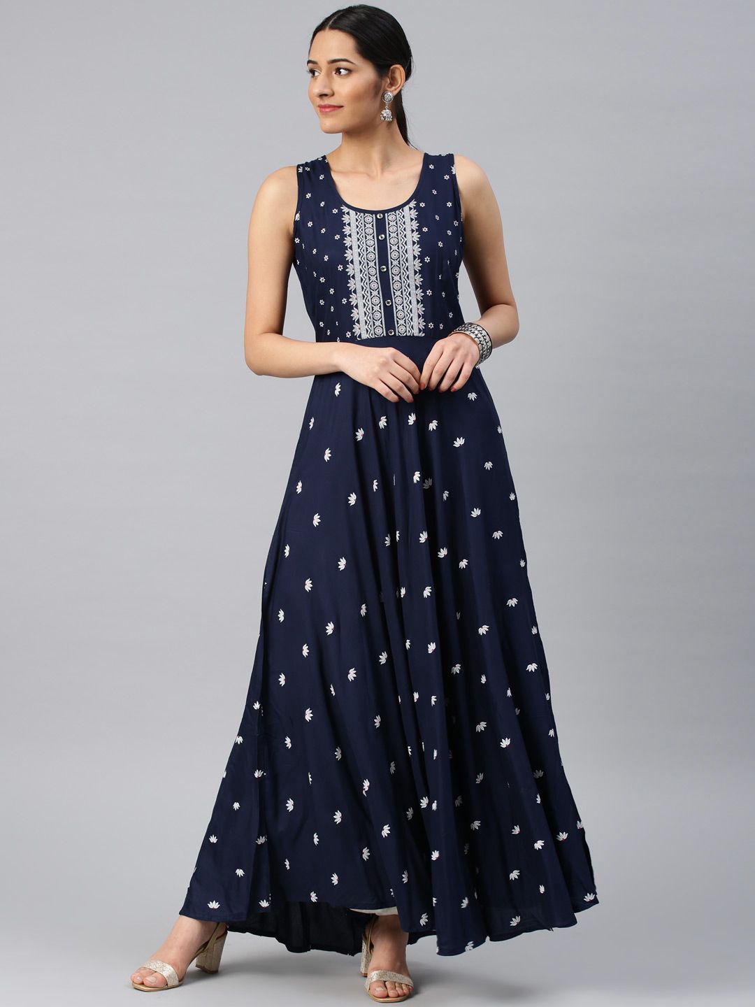 Vishudh Women Navy Blue Printed Anarkali Kurta