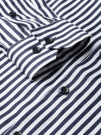 Hancock Men White & Navy Slim Fit Striped Formal Shirt