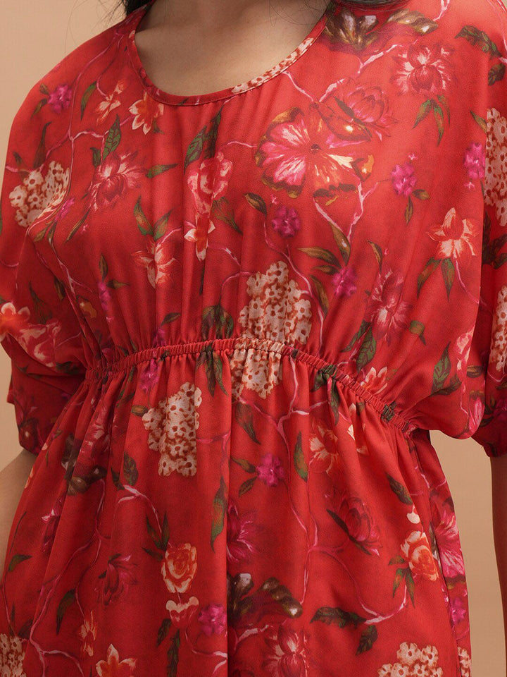 Vishudh Printed Round Neck Kaftan With Pants Co-Ords