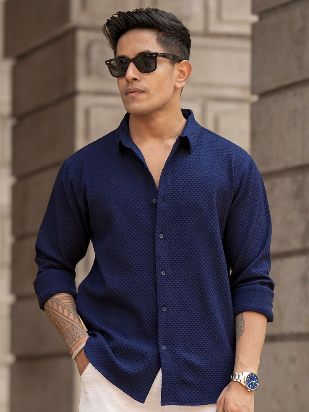 Powerlook Men Spread Collar Solid Casual Shirt