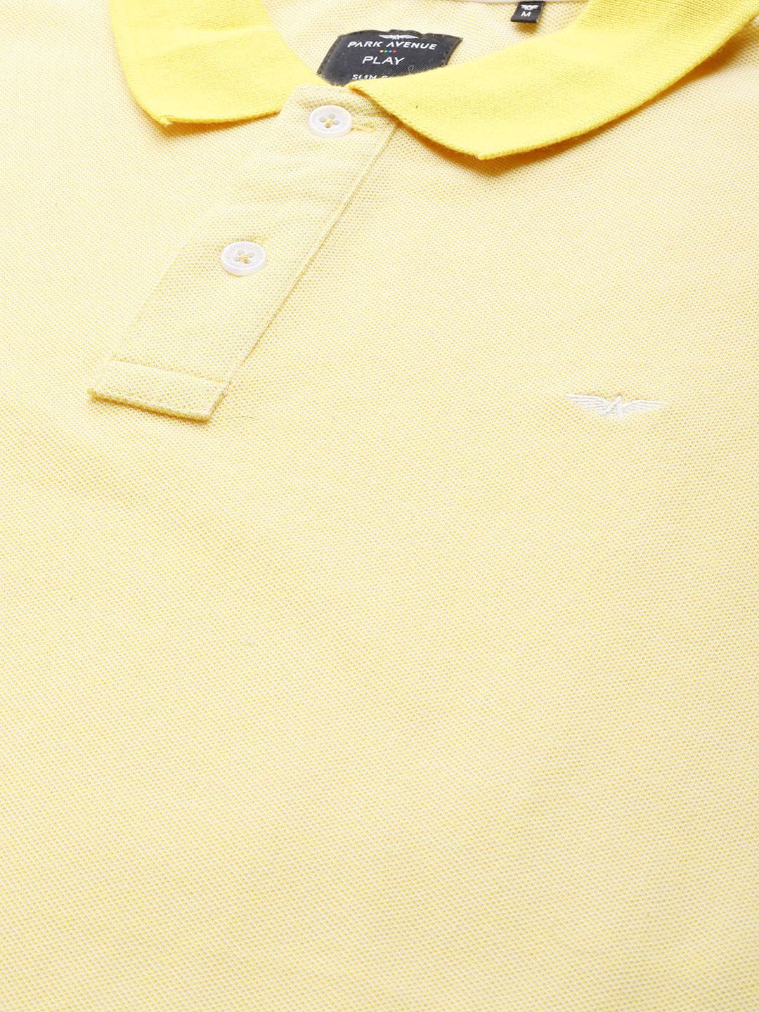 Park Avenue Men Yellow Solid Polo Collar Slim Fit T-shirt